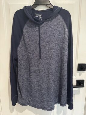 Express Navy and White Stitch Pullover Hoodie